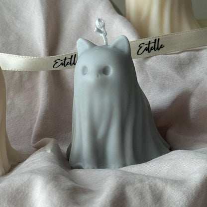 Bougie chat fantôme d'Halloween : cadeau animal en cire de soja faite à la main