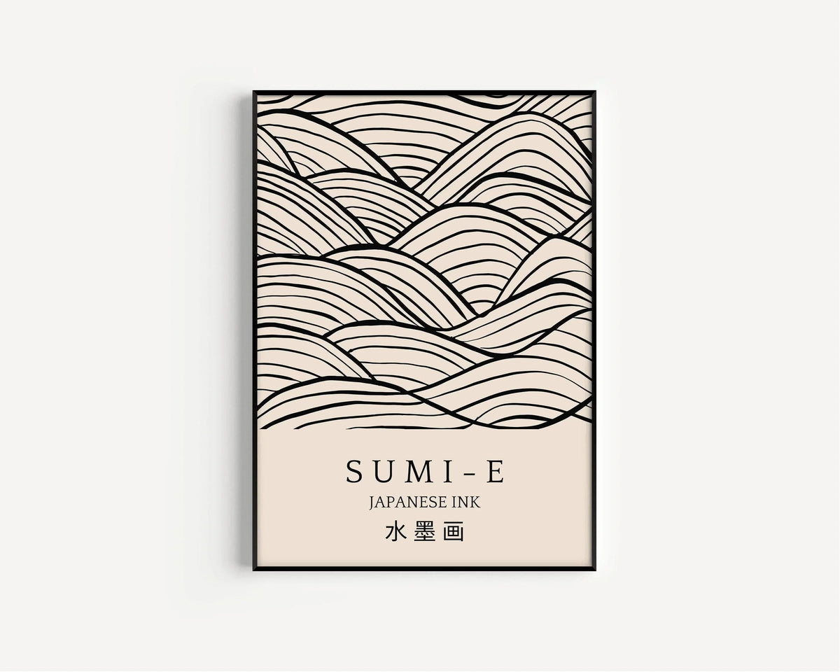 Impression d'art Sumi-E : Coups de pinceau japonais à l'encre, qualité Giclée