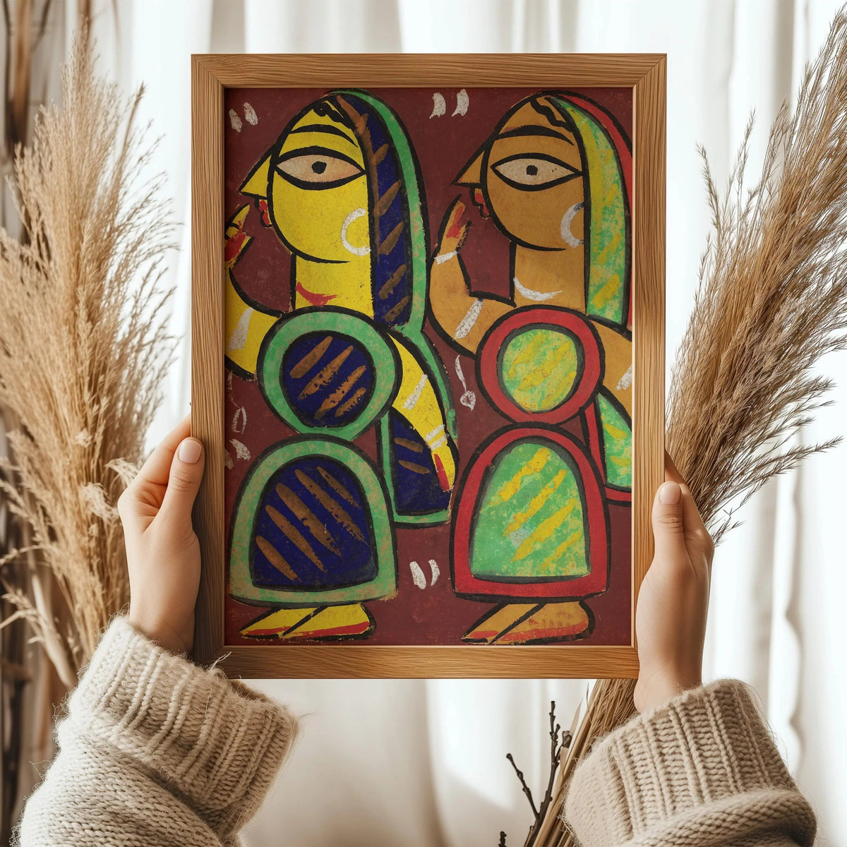 Jamini Roy - Sans titre | Art bengali célèbre (Bengale occidental, Inde) (disponible encadré à la main ou sans cadre)