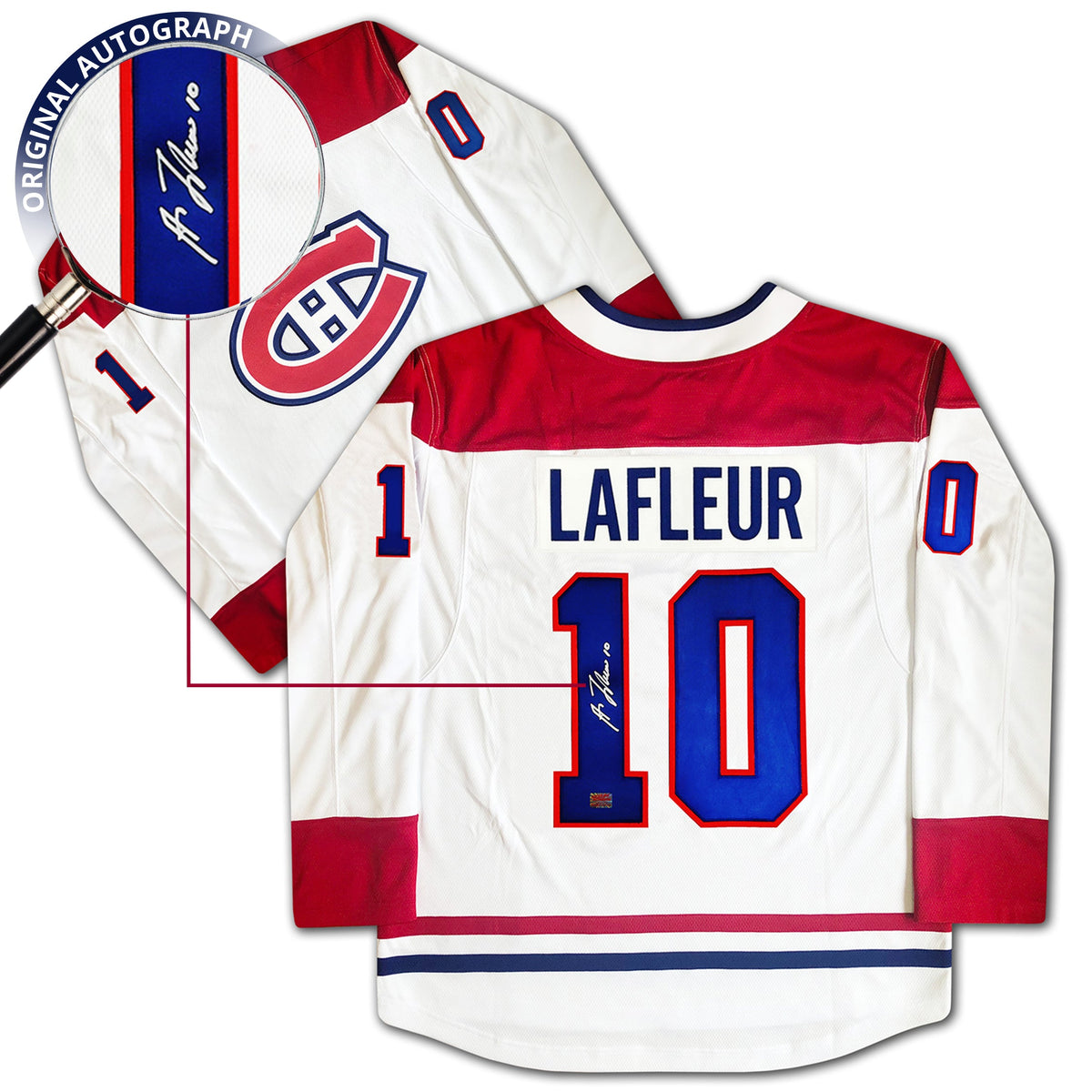 MAILLOT BLANC DES CANADIENS DE MONTRÉAL AUTOGRAPHIÉ PAR GUY LAFLEUR – ARTICLE DE COLLECTION (TAILLE L OU XL)