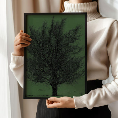 Estampe de Joichi Hoshi : gravure sur bois japonaise vintage, vert et noir