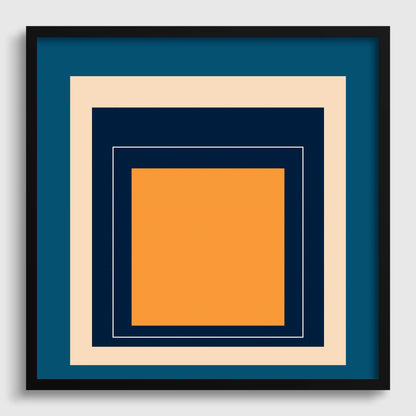 Impression Giclée « Métro » inspirée de Josef Albers : Art moderne du milieu du siècle, hommage au carré bleu et orange