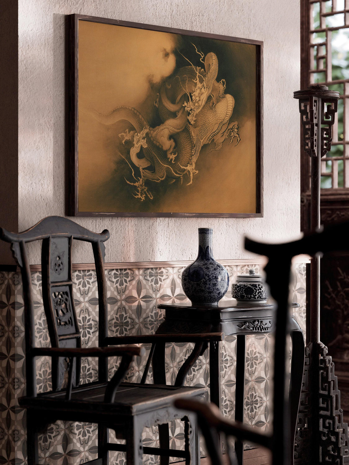 Estampe "Deux dragons dans les nuages" : Kanō Hōgai Giclée