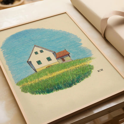 Karl Wiener House Print: Minimalist Cartoon Art, Giclee Fine Art
