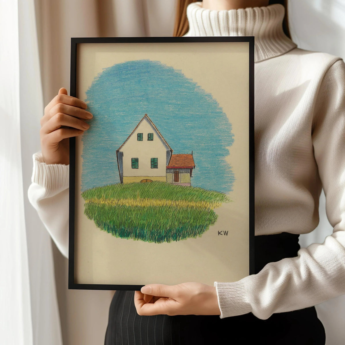 Karl Wiener House Print: Minimalist Cartoon Art, Giclee Fine Art