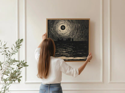 Karl Wiener Sunset Print: Black and White Sketch, Fine Art Giclee