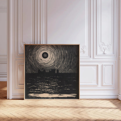 Karl Wiener Sunset Print: Black and White Sketch, Fine Art Giclee