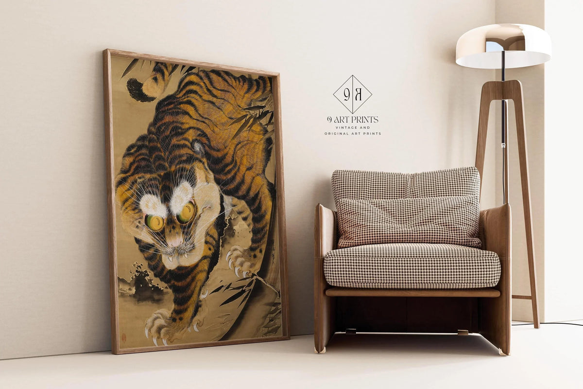 Impression d'art japonaise vintage Tigre : Katayama Yokoku gravure sur bois, Giclée sur papier Hahnemühle (Disponible encadrée)