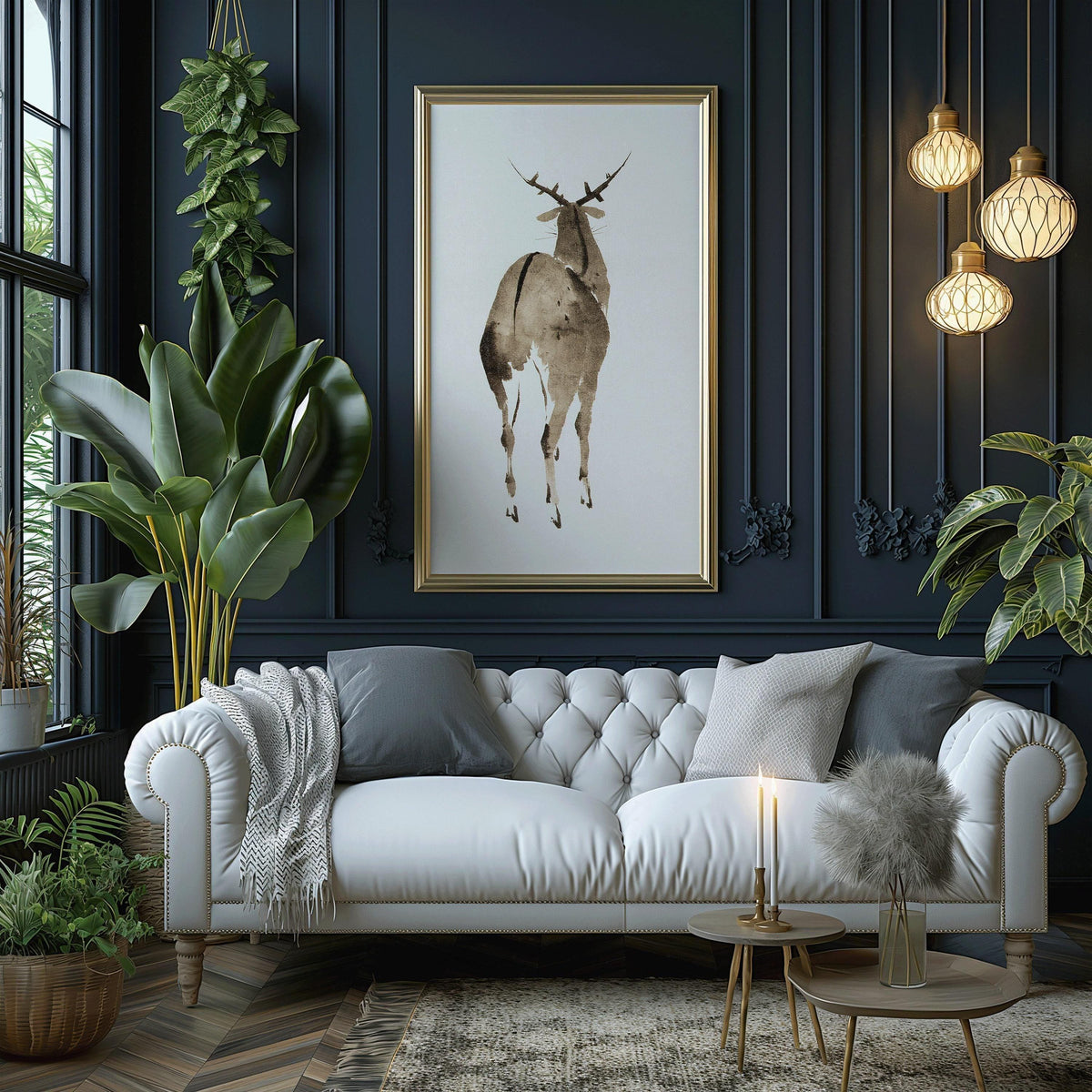 Hokusai Deer Print: Vintage Japanese Minimalist Art (2x1)