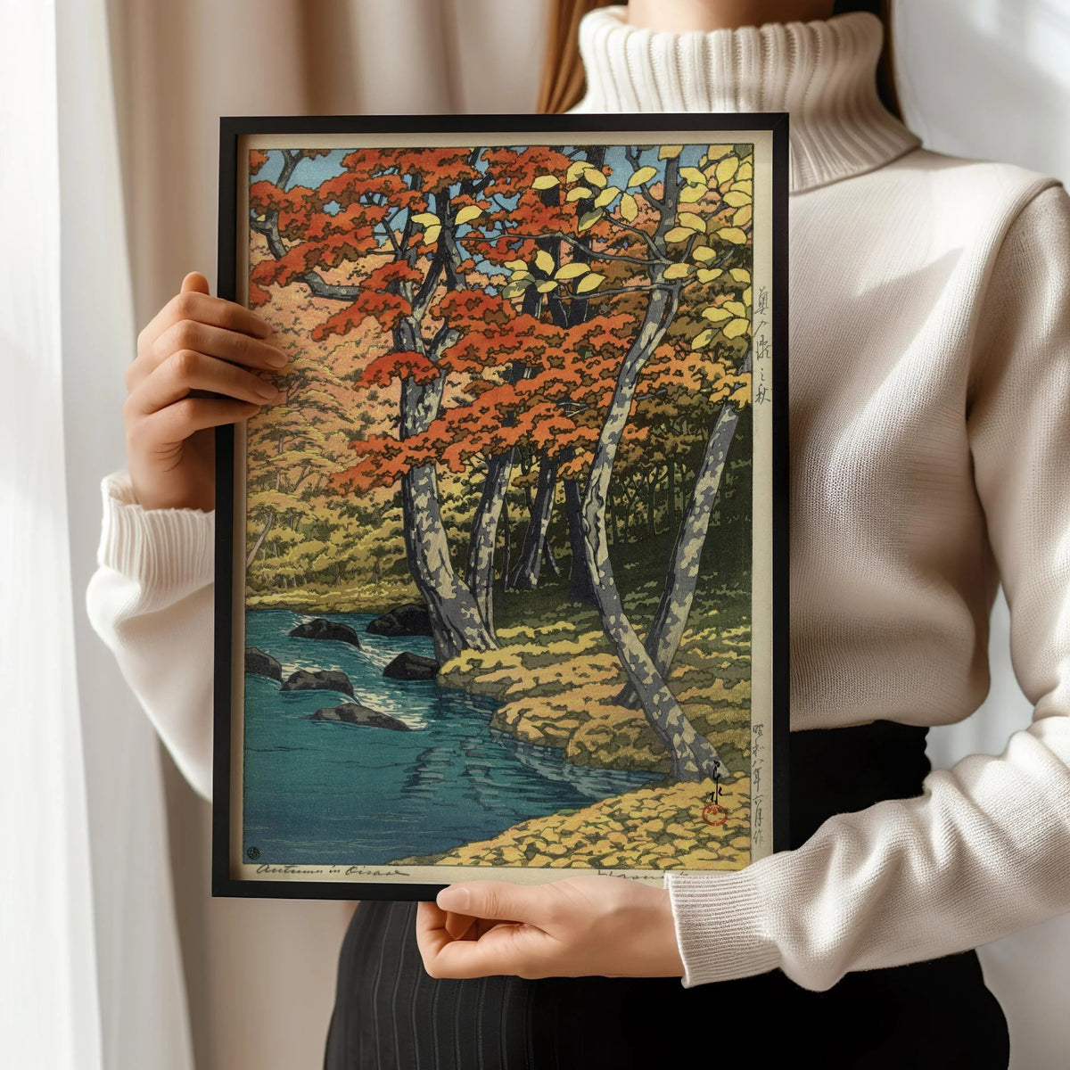Kawase Hasui Autumn Forest Print: Japanese Woodcut Art, Tranquil Stream