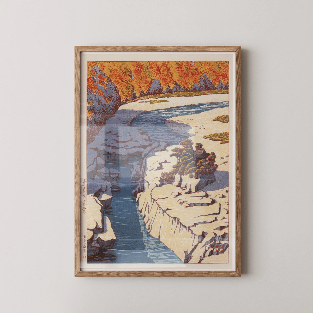 Estampe japonaise Kawase Hasui : Paysage de rivière d'automne Kizo no Nezame (Disponible encadrée)