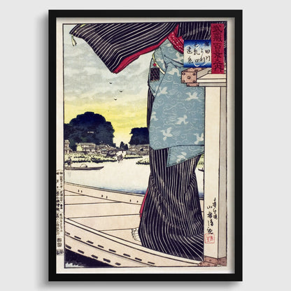 Kiyochika Japanese Woodblock Print: Sumida River Vintage Art