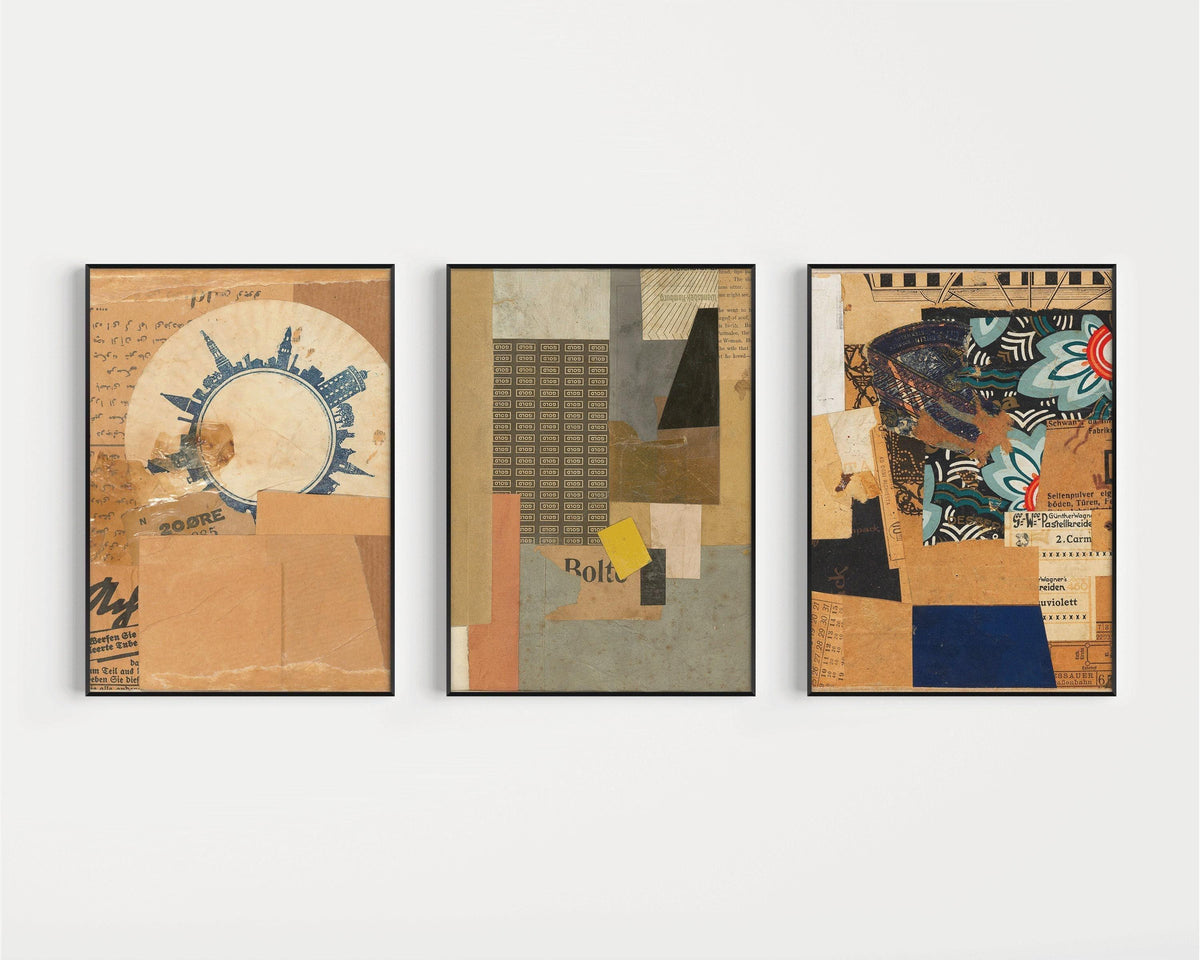 Ensemble d'impressions de collages Bauhaus de Kurt Schwitters : Art dadaïste vintage