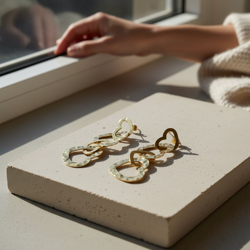 Boucles d'oreilles Cœur Entrelacé - Acier Inoxydable Doré