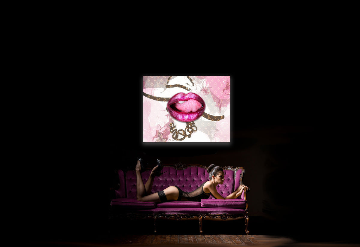 Canvas Wall Art-Pink Lips Overlay-Printed Artwork