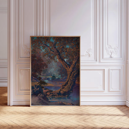 Maxfield Parrish - Autumn Brook | Colorful Maximalist American Classic Art (available handframed or unframed)