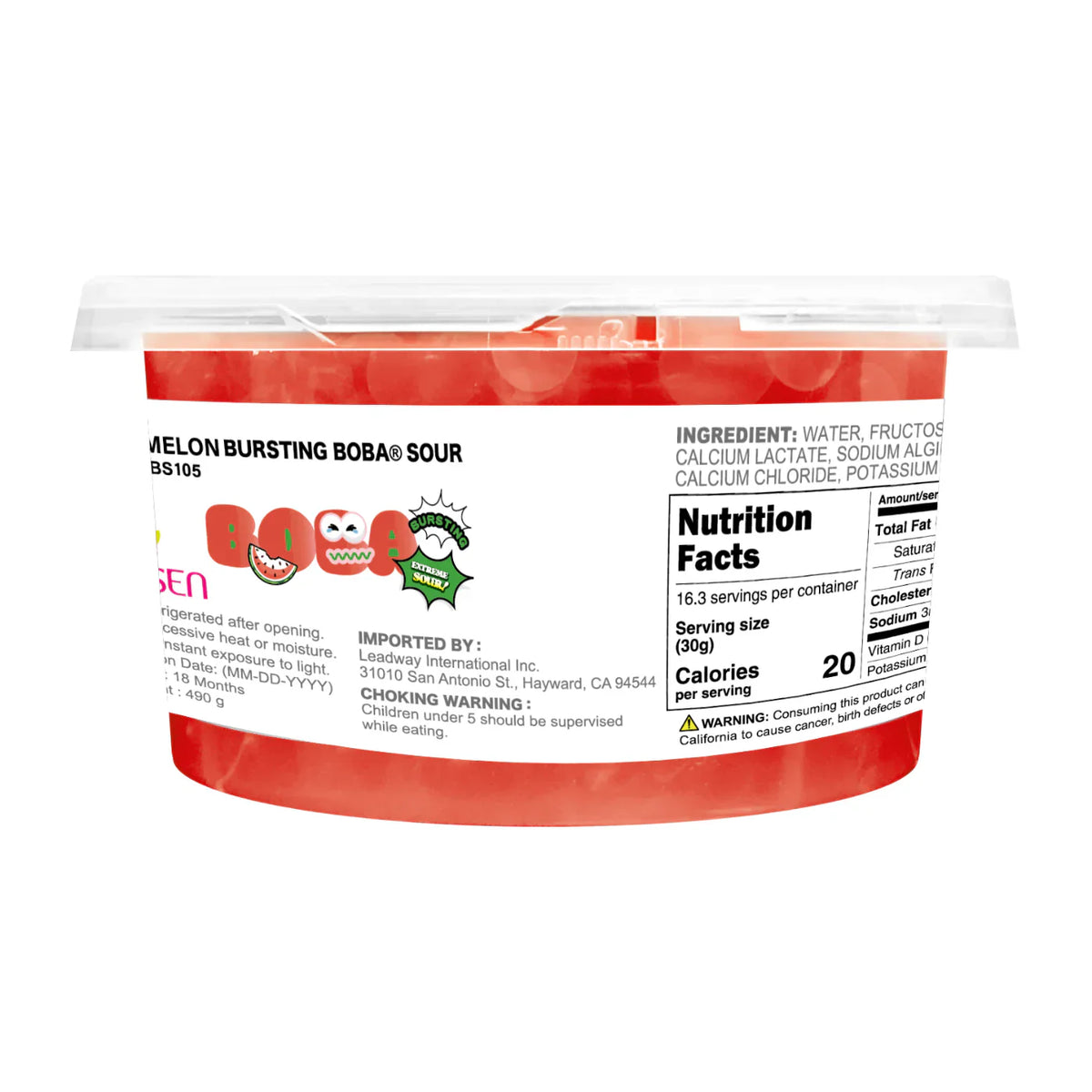 "TOP DEAL" Watermelon Sour Bursting Boba (490g Tub)| Sour Popping Boba | Foodservice Canada Distribution | Ships Free Within Canada on Orders Above CAD $199