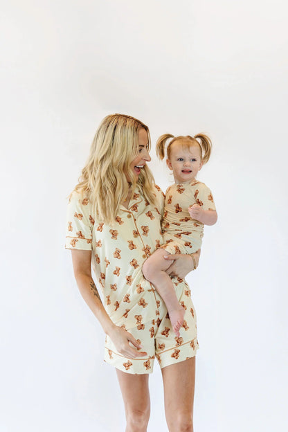Teddy Bear Adult Button Down Short Sleeve Pajama Top