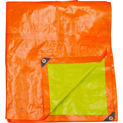 High-Visibility Heavy-Duty Woven Tarp, Polyethylene, Green/Orange, 20' x 30' x 12 mils