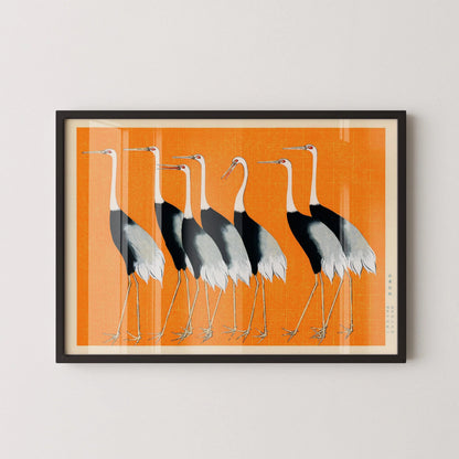 Ogata Korin Cranes Print: Vintage Japanese Art, Orange Remix