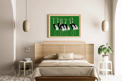 Ogata Korin - Cranes | PRINT | Vintage Japanese Art in Green (Available handframed or unframed)