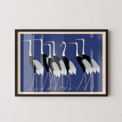 Estampe Grue d'Ogata Korin : Art japonais sur bois, Version bleue