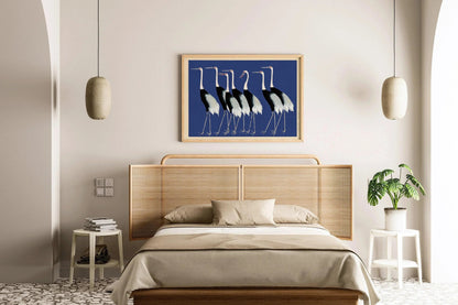 Estampe Grue d'Ogata Korin : Art japonais sur bois, Version bleue