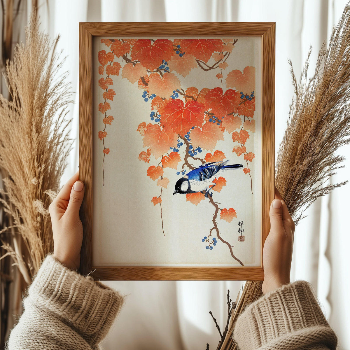 Ohara Koson - Great Tit on Paulownia Branch | PRINT | Vintage Orange Blue Japanese Shin-Hanga Kach≈ç-E Art (available framed)