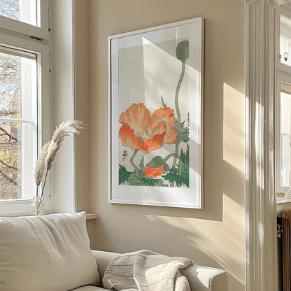 Ohara Koson Poppy Print: Vintage Japanese Floral Art (Handframed or Unframed)