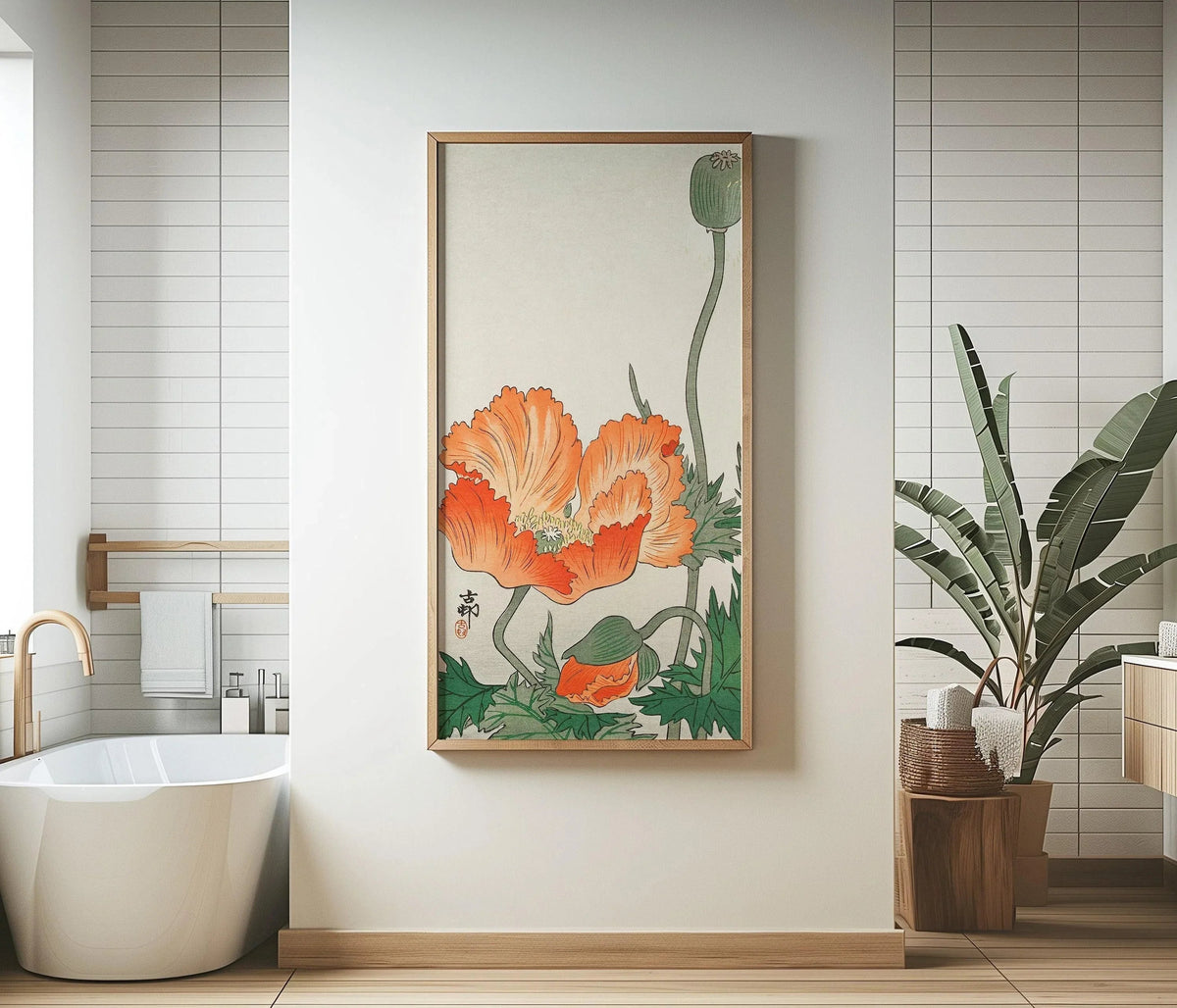 Ohara Koson Poppy Print: Vintage Japanese Floral Art (Handframed or Unframed)