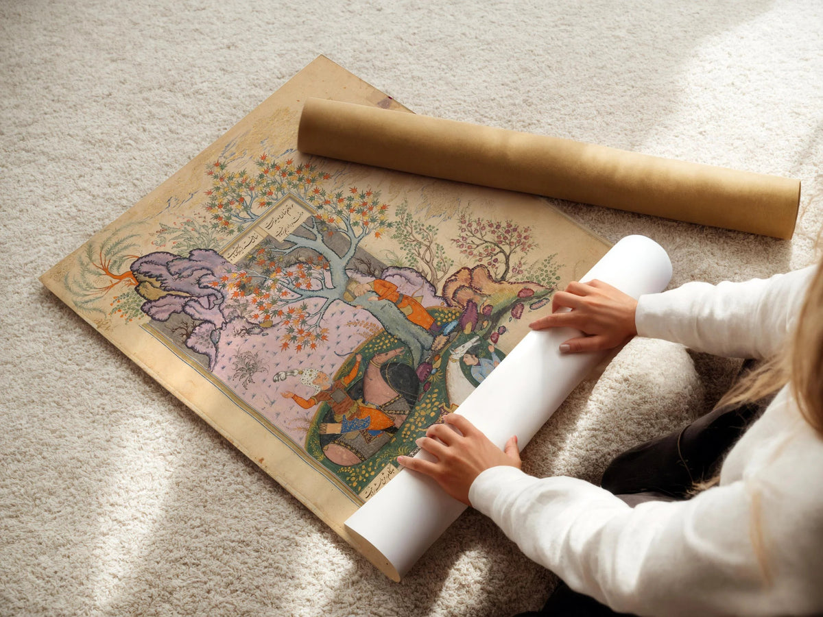 Estampe giclée du Shâhnâma : Art de la miniature persane, Poème épique de Firdousi (Encadré disponible)