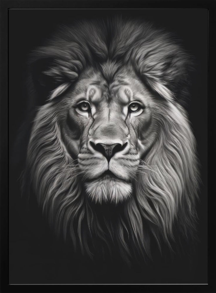 Front Facing Black and White Lion Portrait Canvas Wall Art | Wild 11