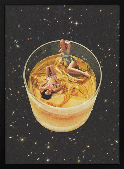 Surreal Whiskey Glass with Miniature Figures Canvas Wall Art | Whisky besties - On the rocks