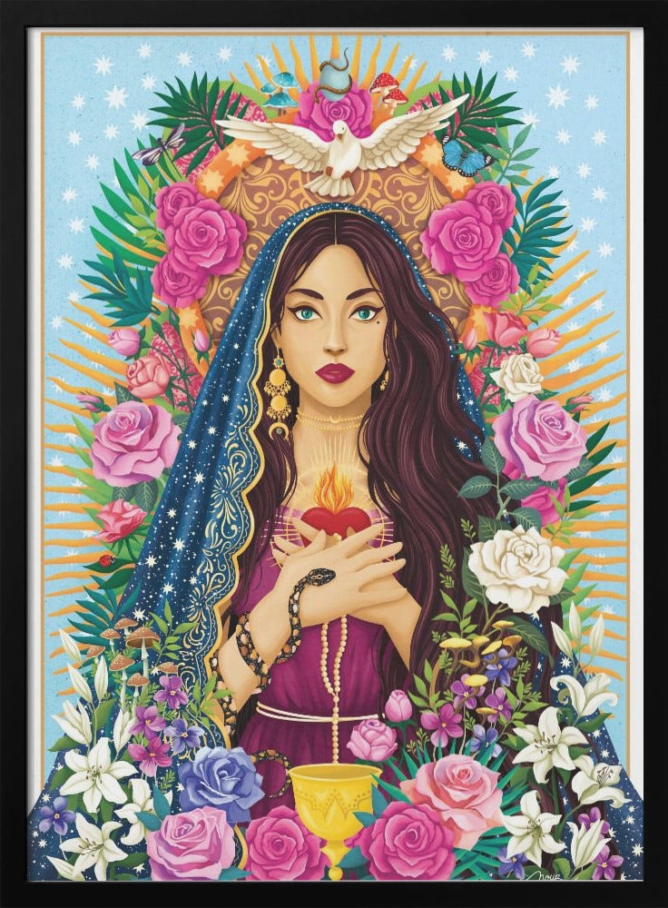 Floral Devotional Woman Portrait Canvas Wall Art | Mother Mary / Mary Magdalen