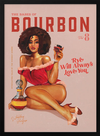 Bourbon Retro Pinup with Afro Hairstyle Canvas Wall Art | Babes of Bourbon Vol 8 Vintage Pinup Girl With Afro