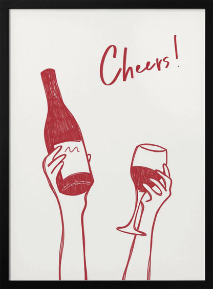 Art mural Illustration et texte "Cheers" avec du vin (noir et blanc)