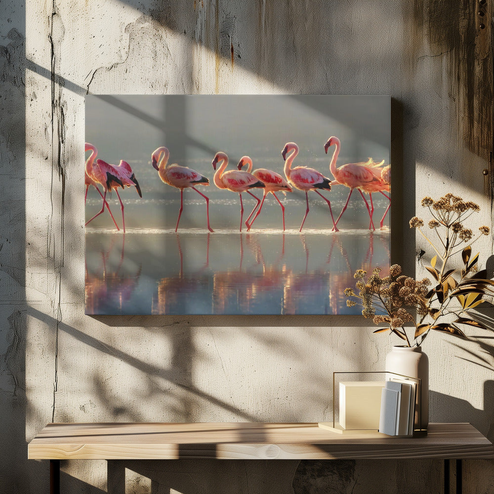 Art mural Paysage flamant rose