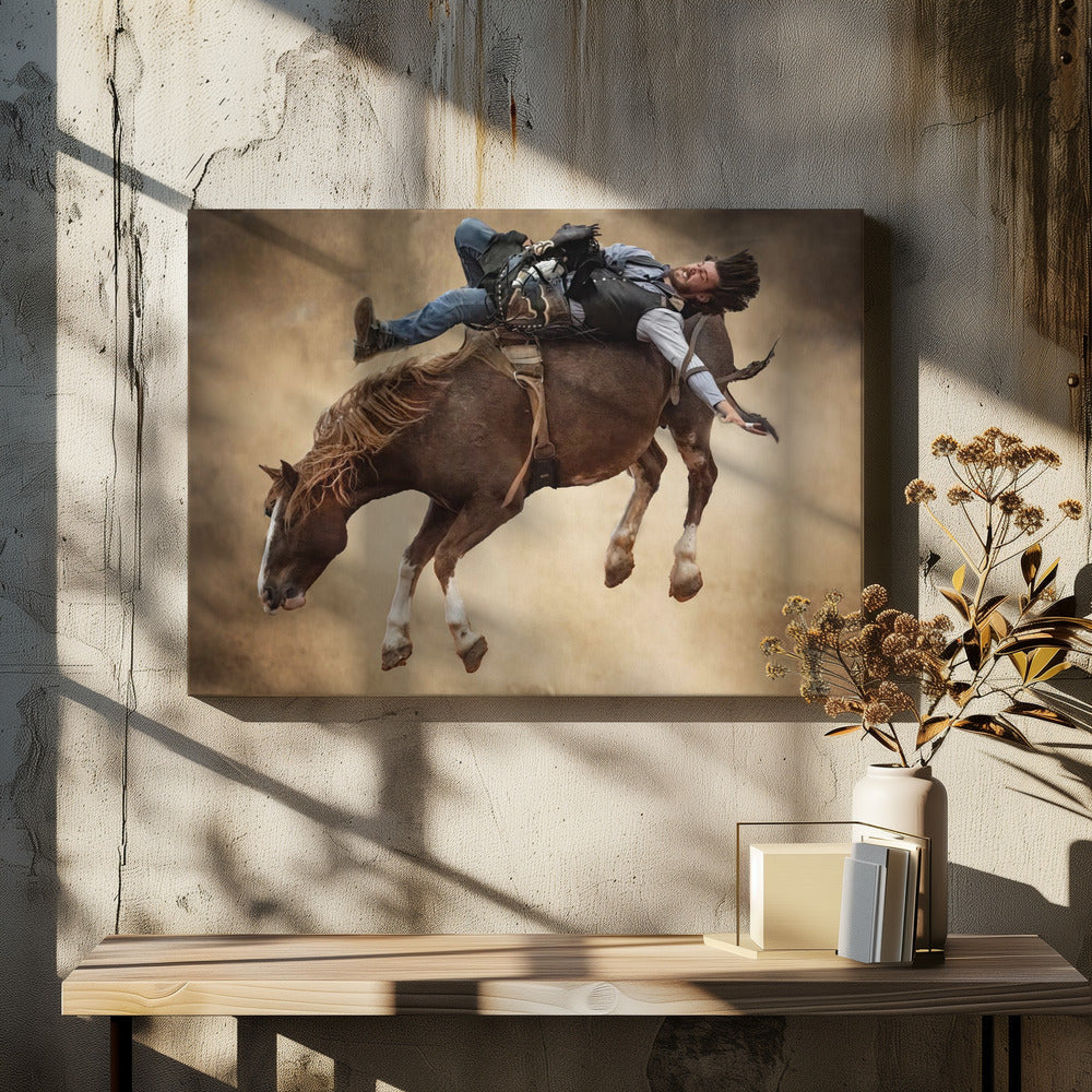 Western Rodeo Rider on a Bucking Horse Canvas Wall Art | Flat Out