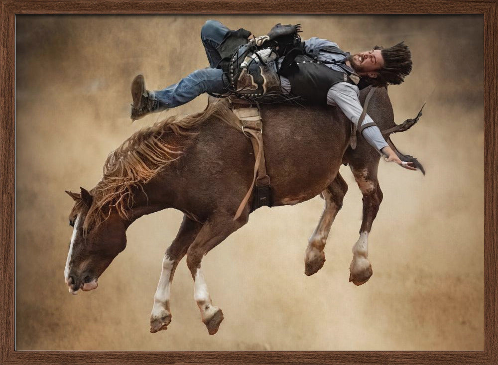 Western Rodeo Rider on a Bucking Horse Canvas Wall Art | Flat Out