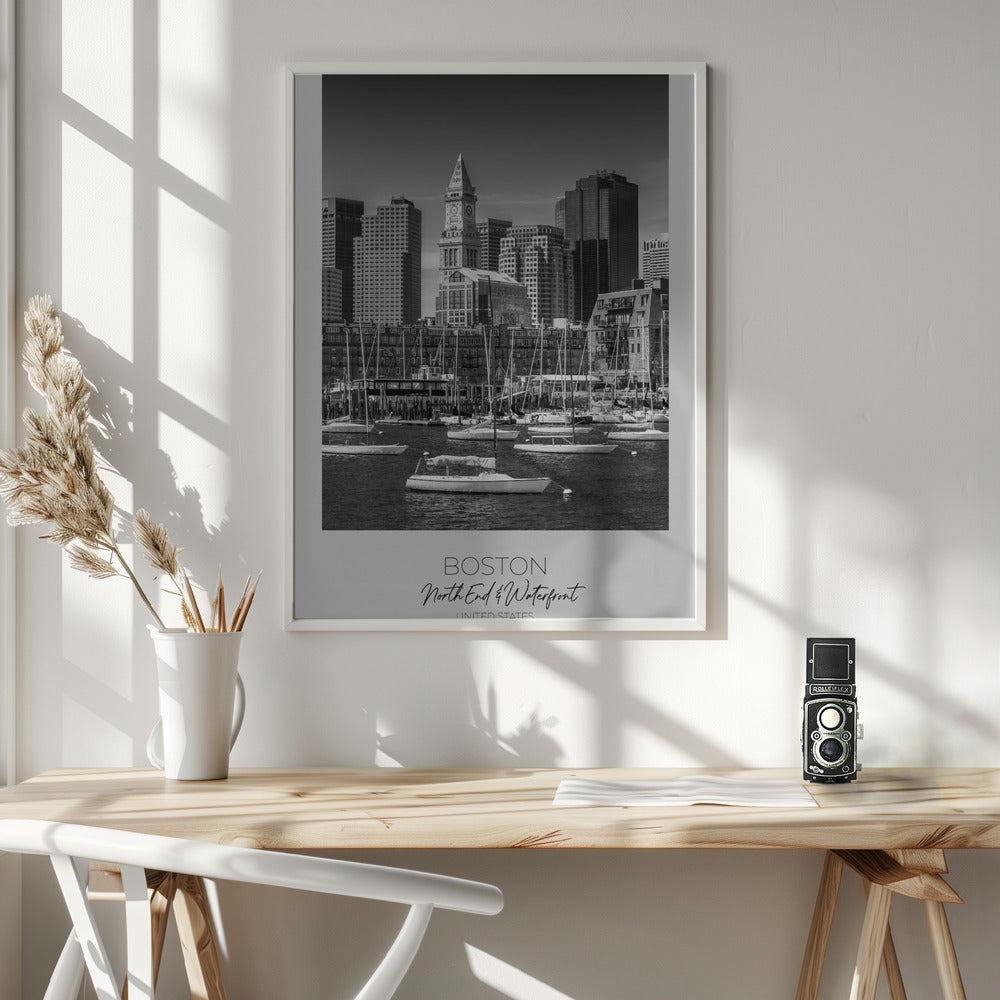 Black and White Boston North End Waterfront Canvas Wall Art | BOSTON Skyline North End & Waterfront