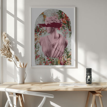 Classical Bust with Flowers and Pink Blindfold Canvas Wall Art | Floralartemis Ratio2x3