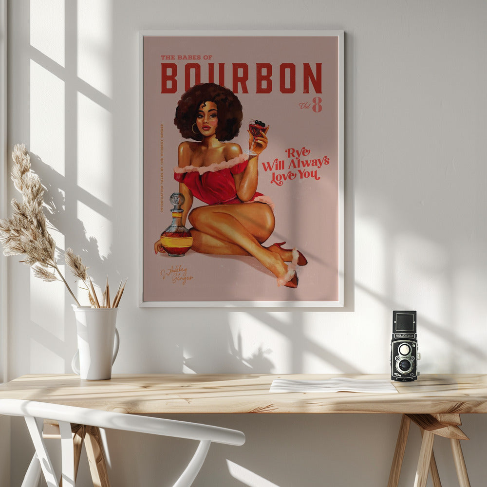 Bourbon Retro Pinup with Afro Hairstyle Canvas Wall Art | Babes of Bourbon Vol 8 Vintage Pinup Girl With Afro
