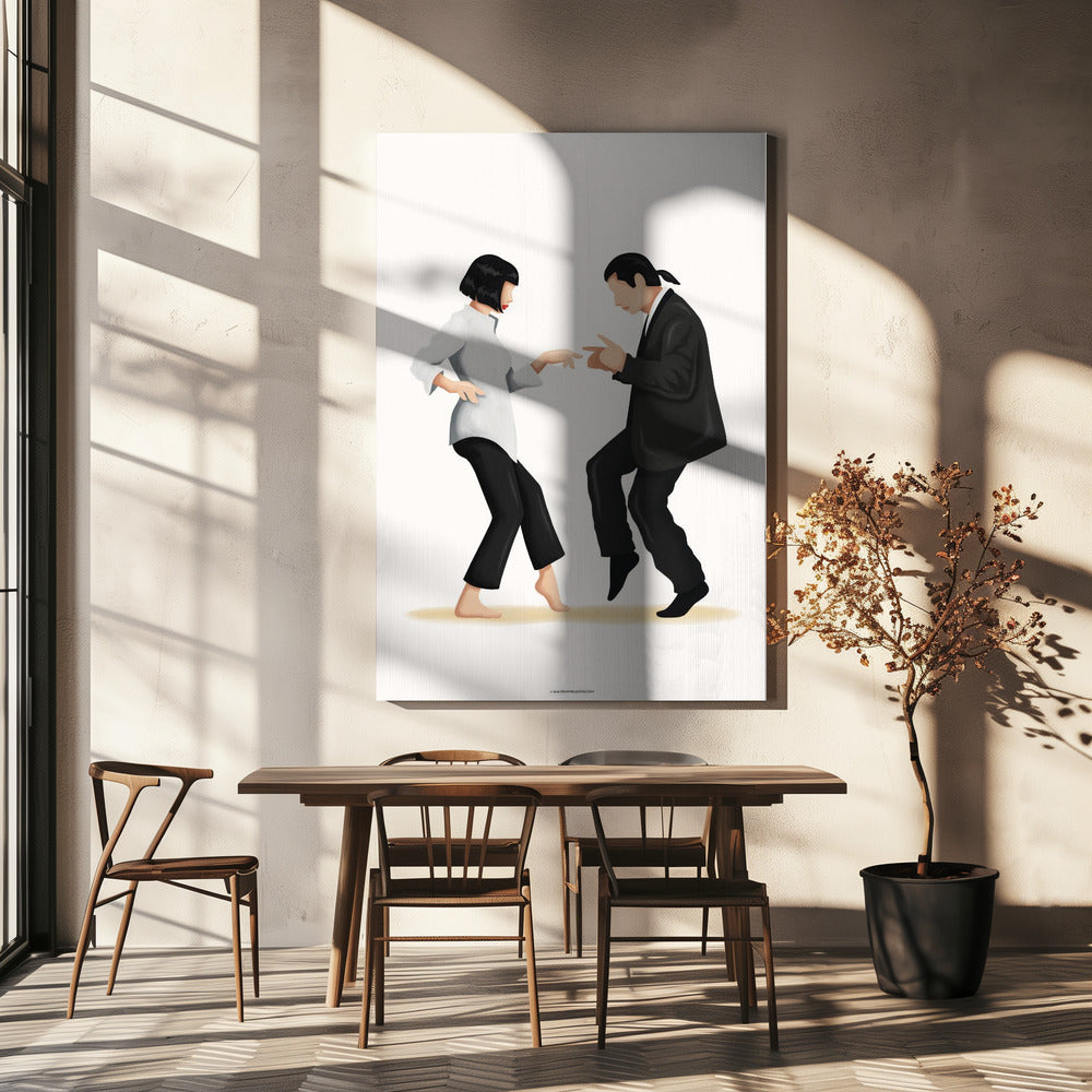 Pulp Fiction Dance Scene Canvas Wall Art | Mia & Vincent Minimalist Pop Culture Print