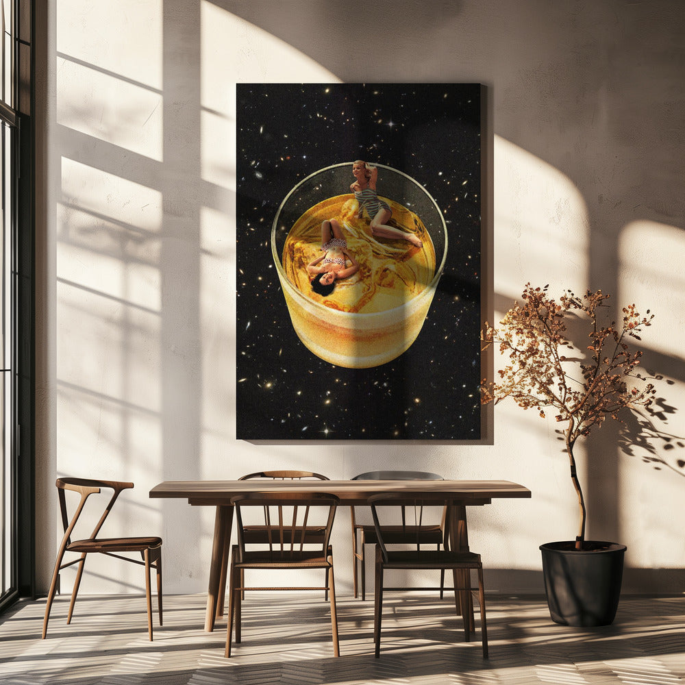 Surreal Whiskey Glass with Miniature Figures Canvas Wall Art | Whisky besties - On the rocks