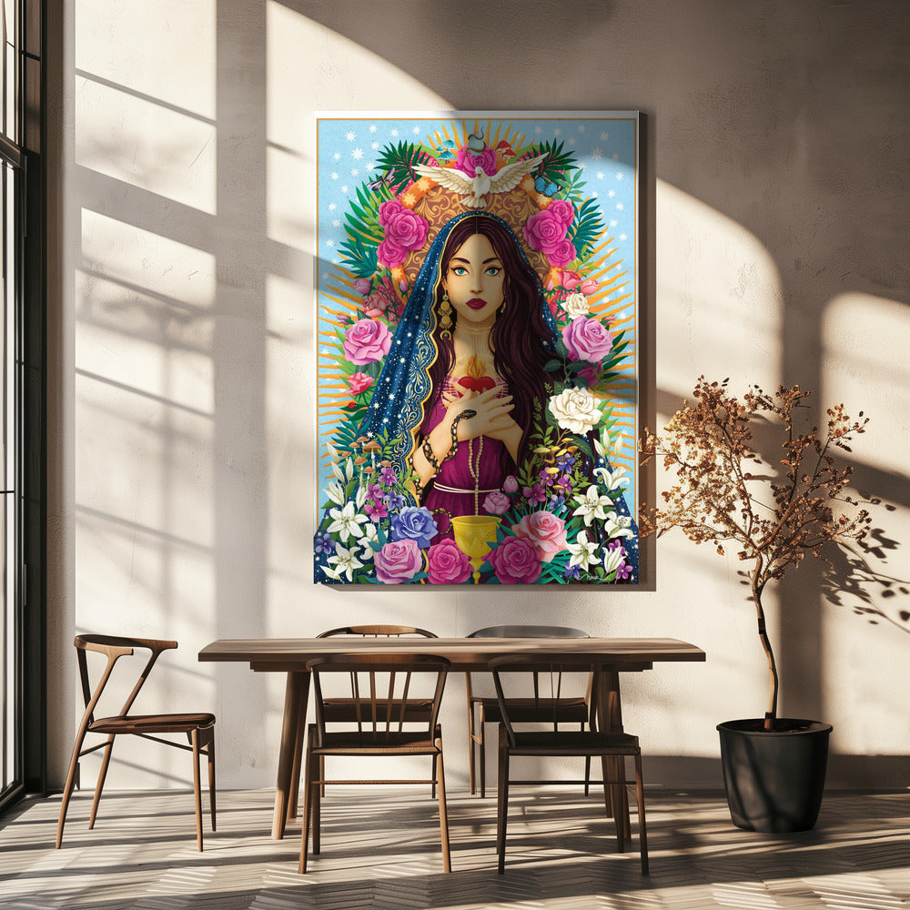 Floral Devotional Woman Portrait Canvas Wall Art | Mother Mary / Mary Magdalen