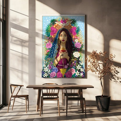 Floral Devotional Woman Portrait Canvas Wall Art | Mother Mary / Mary Magdalen