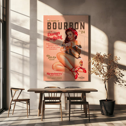 Vintage Cocktail Pinup in Red and Cream Canvas Wall Art | Babes of Bourbon Vol 22 Vintage Pinup Girl Drinking A Cocktail