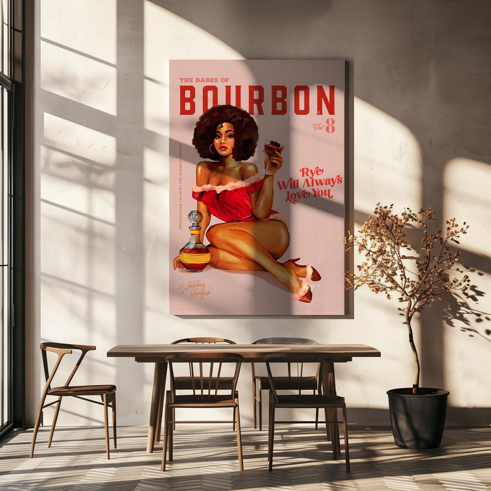 Bourbon Retro Pinup with Afro Hairstyle Canvas Wall Art | Babes of Bourbon Vol 8 Vintage Pinup Girl With Afro
