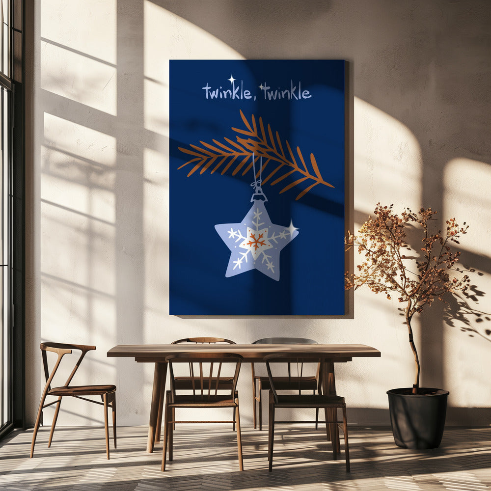Wall art Cheerful twinkle Christmas star blue Canvas Print
