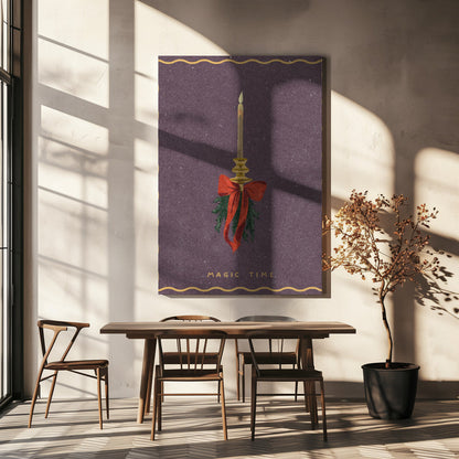 Wall art Candle with bow and spruce sprigs Canvas Print
